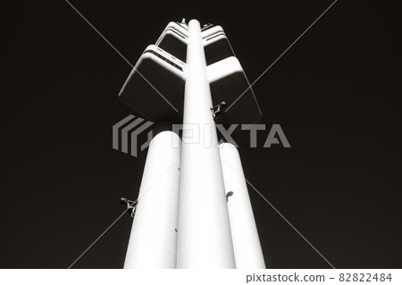 Zizkov Television Tower against the sky. View from below. Black and white image. 82822484