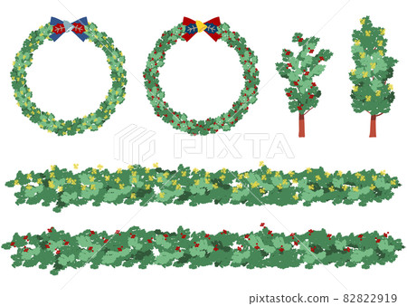 Holly tree and holly wreath set illustration material Holly tree and holly wreath set illustration material 82822919