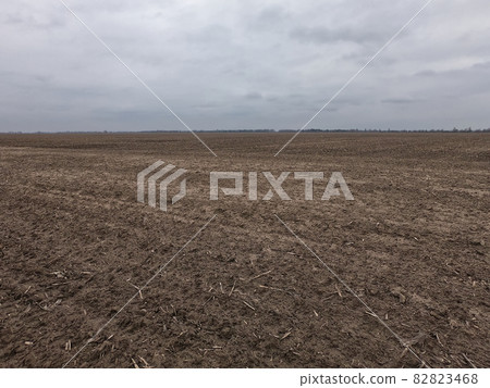 Farmland on a cloudy evening. Overcast. Landscape. 82823468