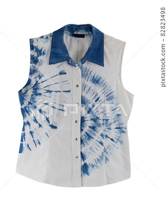 indigo tie dye style woman blouse isolated on white indigo tie dye style woman blouse isolated on white 82823498