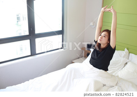 woman wake up with good sleeping woman wake up with good sleeping 82824521