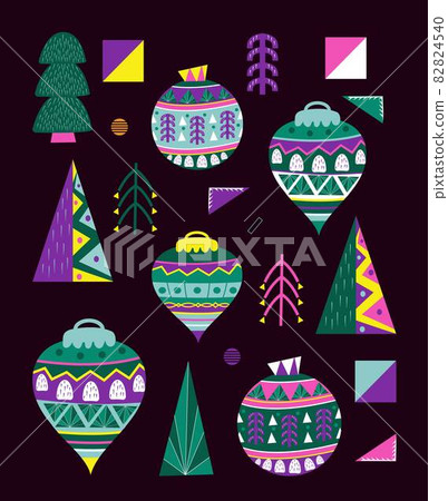 Christmas tree set vector. Christmas toy icons, xmas balls for banner, poster, design. Christmas tree set vector. Christmas toy icons, xmas balls for banner, poster, design. 82824540