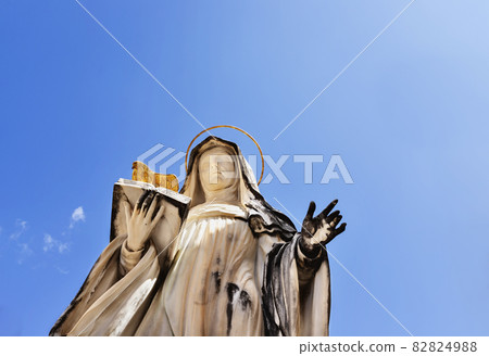 Montecassino -Italy -August 29 ,2021 statue of St. Scolastica 82824988