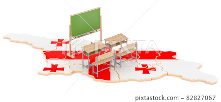 Education in Georgia, concept. School desks and blackboard on Georgia map. 3D rendering Education in Georgia, concept. School desks and blackboard on Georgia map. 3D rendering 82827067