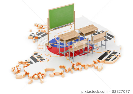 Education in South Korea, concept. School desks and blackboard on South Korea map. 3D rendering 82827077