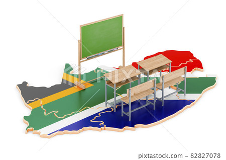 Education in South Africa, concept. School desks and blackboard on South Africa map. 3D rendering 82827078