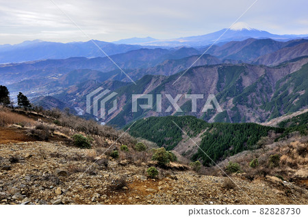 從表嶺山能登眺望富士山、箱根山和丹澤山 82828730