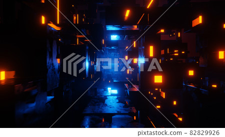Tunnel Sci-Fi looping environment, Technology digital abstract background. 3d Rendering 82829926