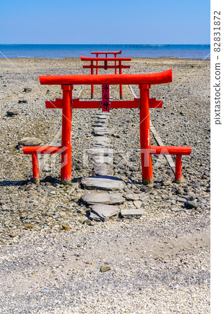Large fish shrine underwater torii after low tide [Tara Town, Fujitsu District, Saga Prefecture] 82831872