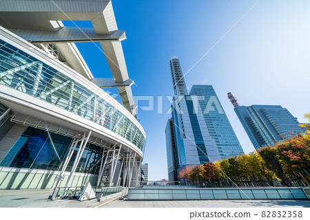 Looking up at the buildings in the new city center from the front of Saitama Super Arena in Saitama Prefecture Looking up at the buildings in the new city center from the front of Saitama Super Arena in Saitama Prefecture 82832358