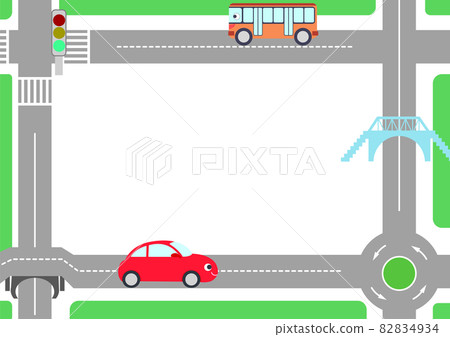 紅色汽車和公共汽車微笑通過的場景的留言卡。 紅色汽車和公共汽車微笑通過的場景的留言卡。 82834934