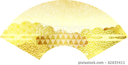 Gold leaf Fengyun and Japanese fan 82835411