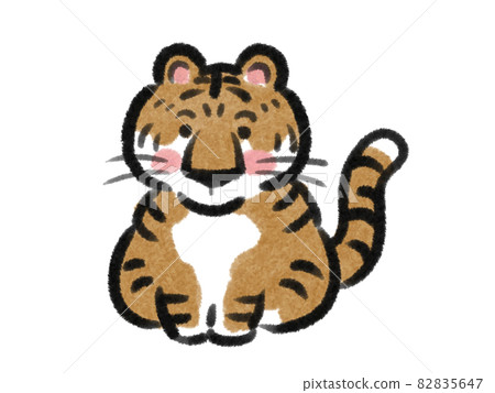Illustration of a cute sitting tiger with a Japanese painting touch 82835647