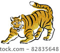 Illustration of a menacing tiger with a touch of Japanese painting 82835648
