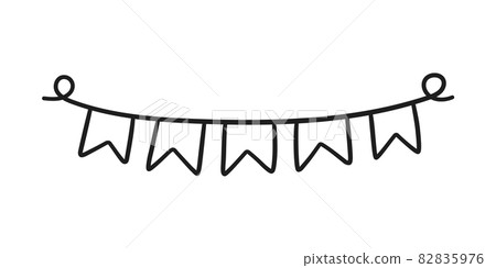 Hand drawn holiday bunting. Doodle birthday garland of flags. Children doodle drawing. Isolated vector illustration on white background Hand drawn holiday bunting. Doodle birthday garland of flags. Children doodle drawing. Isolated vector illustration on white background 82835976