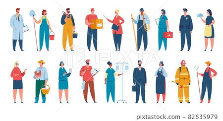 People of different professions, professional workers in uniform. Characters with various occupation doctor, artist, teacher vector set People of different professions, professional workers in uniform. Characters with various occupation doctor, artist, teacher vector set 82835979