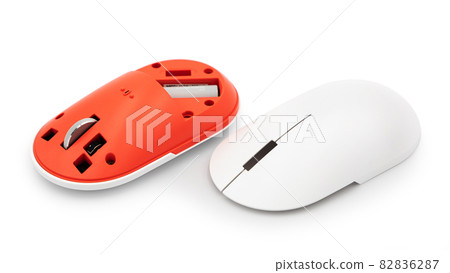 Parts of computer wireless mouse isolated on white background Parts of computer wireless mouse isolated on white background 82836287
