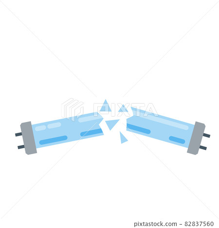 Gas discharge lamp. Broken Blue light bulb. Fragmented lighting fixture. Shards of glass. Household garbage. Flat design 82837560