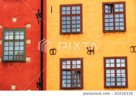yellow house and red house with windows yellow house and red house with windows 82838338