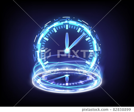 Portal and hologram time machine. Sci-fi digital hi-tech in glowing HUD projector. Magic gate in game fantasy. Circle teleport podium. GUI and UI virtual reality. Futuristic clock Portal and hologram time machine. Sci-fi digital hi-tech in glowing HUD projector. Magic gate in game fantasy. Circle teleport podium. GUI and UI virtual reality. Futuristic clock 82838899