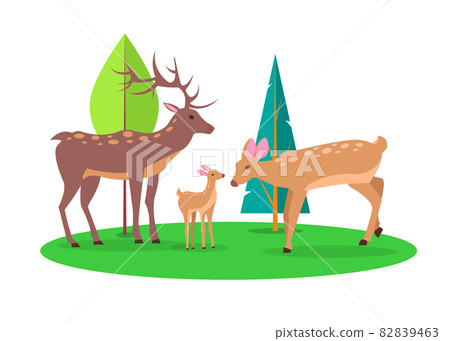 Deer Family in Woods Isolated Cartoon Illustration Deer Family in Woods Isolated Cartoon Illustration 82839463