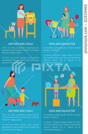 Mom and Daughter, Mother with Child Vector Posters Mom and Daughter, Mother with Child Vector Posters 82839468