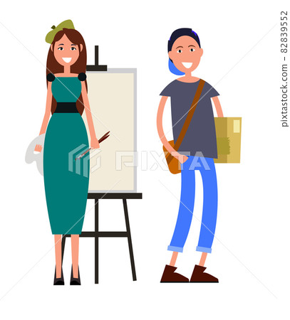 Painter with Brushes and Student with Briefcase Painter with Brushes and Student with Briefcase 82839552