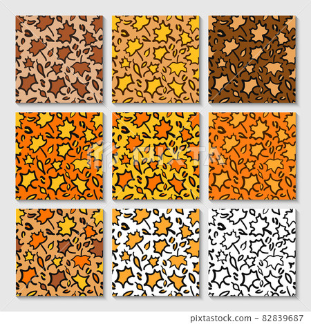 Fall Leopard or jaguar seamless pattern made of maple leaves. Trendy animal print with autumn colors. Set of vector backgrounds for fabric, wrapping paper, textile, wallpaper, etc Fall Leopard or jaguar seamless pattern made of maple leaves. Trendy animal print with autumn colors. Set of vector backgrounds for fabric, wrapping paper, textile, wallpaper, etc 82839687
