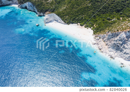 Remote and hidden Fteri beach in Kefalonia Island, Greece, Europe 82840026