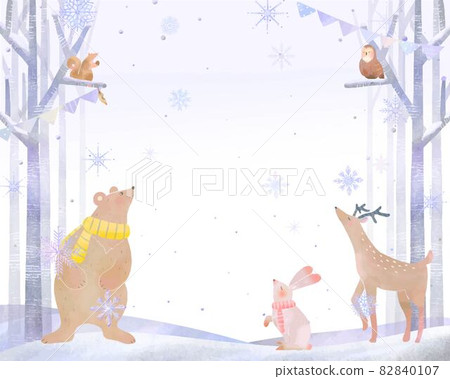 Scandinavian style forest animals with snowflakes Fashionable winter flagged landscape vector white background frame illustration material Scandinavian style forest animals with snowflakes Fashionable winter flagged landscape vector white background frame illustration material 82840107