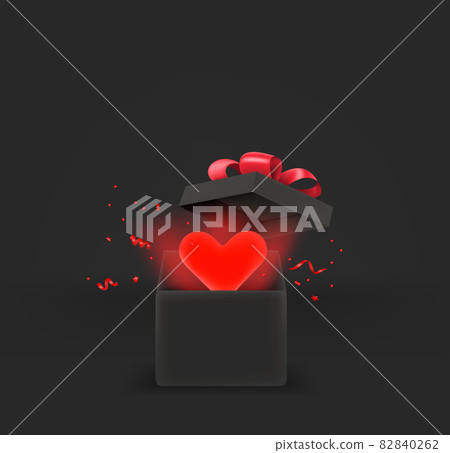 Opened gift box with red heart. 3d style vector banner with copy space 82840262