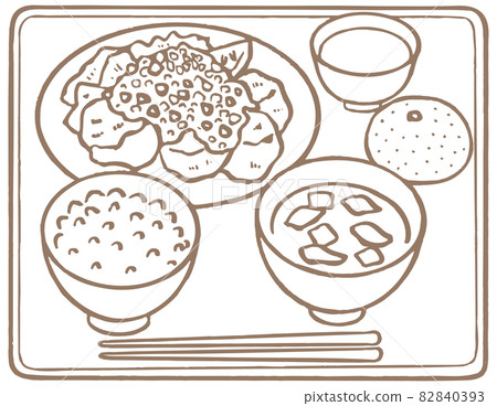 畫線_學校食堂_炸雞、炸tatsutaage塔塔醬 82840393