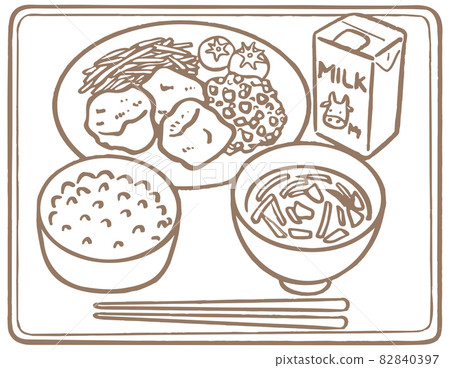 畫線_學校午餐/學校食堂_炸雞/tatsutaage塔塔醬 82840397