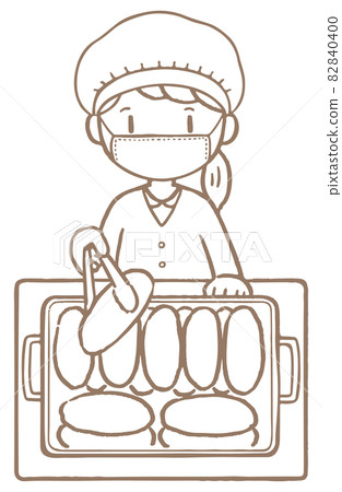 Line drawing_Children's life_School_School lunch duty_Girl (bread) 82840400