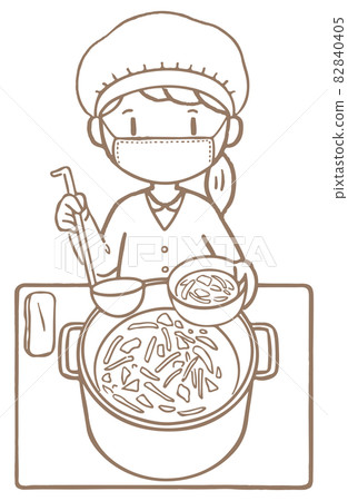 Line drawing_Children's life_School_School lunch duty_Girl (broth) Line drawing_Children's life_School_School lunch duty_Girl (broth) 82840405
