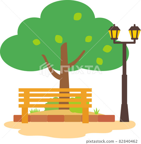 Bench, street light and planting, park Bench, street light and planting, park 82840462