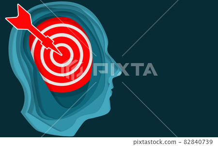 Human head with hand drawn dart hitting target Human head with hand drawn dart hitting target 82840739