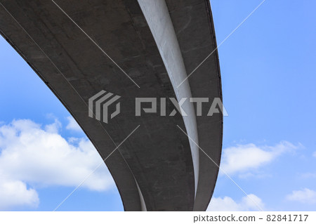 Highway Vehicle Ramp Overpass Upward Blue Sky Highway Vehicle Ramp Overpass Upward Blue Sky 82841717