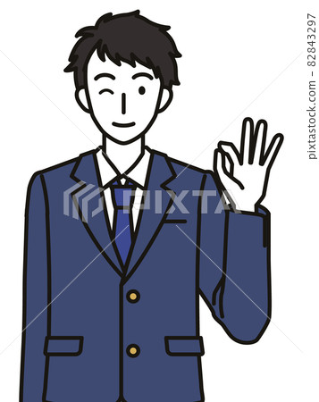 Boys' junior high and high school students wearing blazer in ok pose 82843297