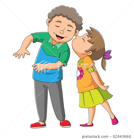 The little girl is kissing the brother of illustration 82843668