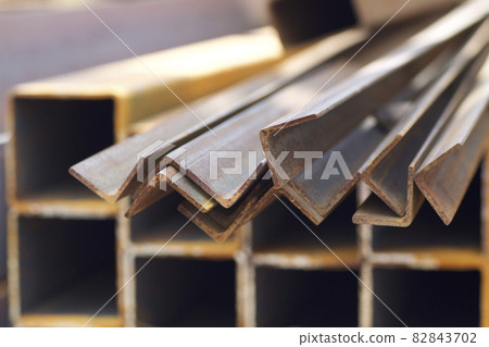 Metal profile angle in packs at the warehouse of metal products 82843702