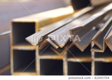 Metal profile angle in packs at the warehouse of metal products Metal profile angle in packs at the warehouse of metal products 82843704