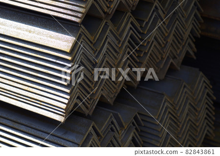 Metal profile angle in packs at the warehouse of metal products 82843861