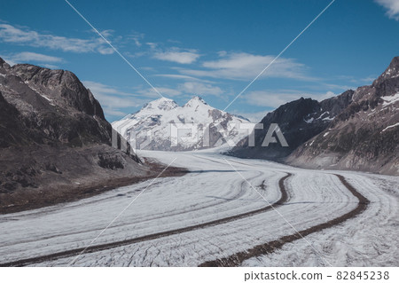 Panorama of mountains scene, walk through the great Aletsch Glacier 82845238