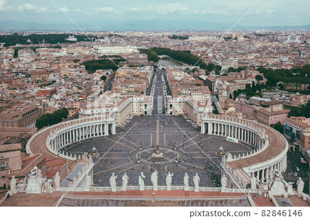 Panoramic view on the St. Peter's square and city of Rome from Papal Basilica Panoramic view on the St. Peter's square and city of Rome from Papal Basilica 82846146