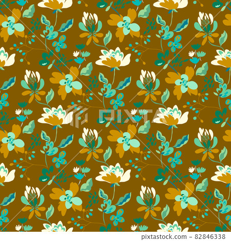 Floral seamless pattern with abstract flowers and leaves. Painted flowers background Floral seamless pattern with abstract flowers and leaves. Painted flowers background 82846338