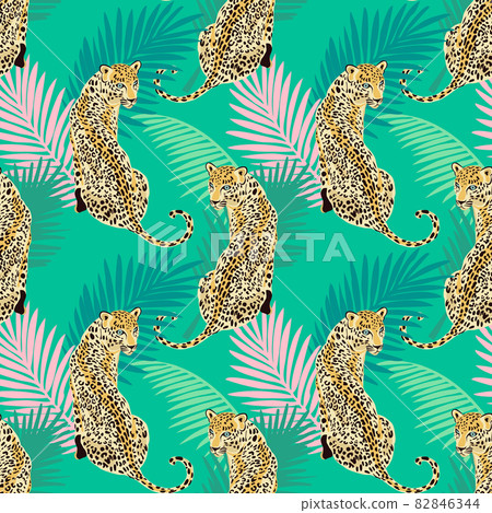 Floral leopard seamless pattern - Stock Illustration [82846344] - PIXTA