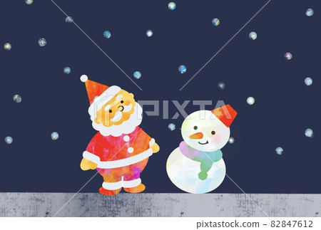 Christmas card Santa Claus and snowman 82847612