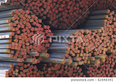 Metal profile square in packs at the warehouse of metal products 82848391