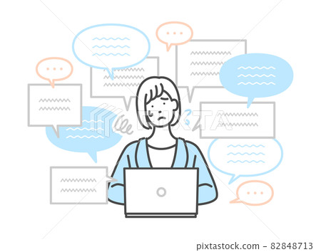 A woman confused by information on the Internet 82848713